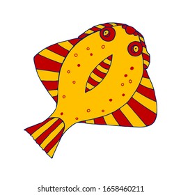 bunte Mustration von Vektorillustrationen auf weißem Hintergrund. Doodle Sketch Cartoon Unterwasserwelten isoliert Objekt für Panorama, Druck, Hemd, Kind, Baby, Schwimmbad, Spiel, App und Aufkleber.