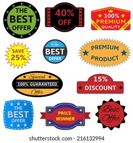 Vector colored seals-stickers on the white background.