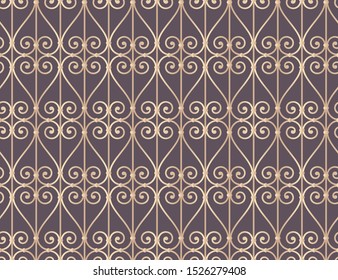 Vector colored seamless baroque gold fence texture. Isolated on white background.