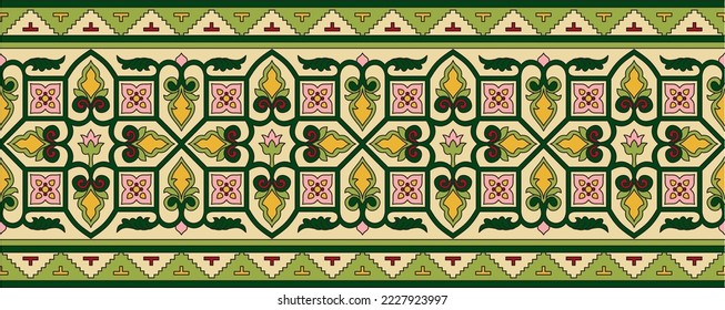 Vector colored seamless Byzantine border, frame. Endless Greek pattern, Drawing of the Eastern Roman Empire. Decoration of the Russian Orthodox Church.
