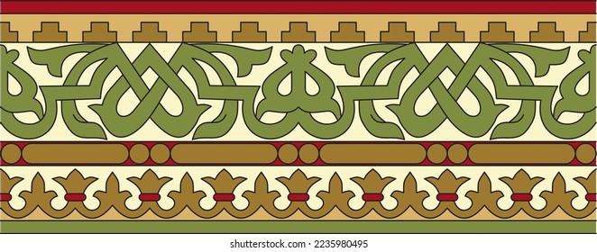 Vector colored seamless classical byzantine ornament. Endless border, Ancient Greece, Eastern Roman Empire frame. Decoration of the Russian Orthodox Church.
