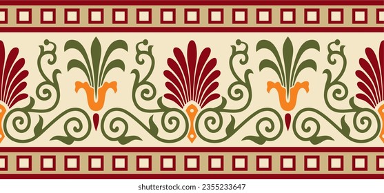 Vector colored seamless classical Greek ornament. Endless European pattern. Border, frame Ancient Greece, Roman Empire.
