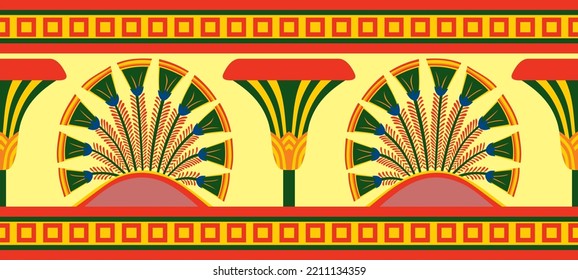 Vector colored seamless Egyptian ornament. Endless border, Ancient Egypt frame.
