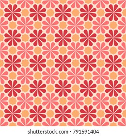 Vector colored seamless geometric pattern in red, yellow and pink. For printing on textiles, glass, ceramics.