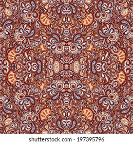 Vector colored seamless illustration in Moroccan style. Brown, blue and white colors.
