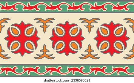 Vector colored seamless Kazakh national ornament. Ethnic endless pattern of the peoples of the Great Steppe, Mongols, Kyrgyz, Kalmyks, 
Buryats. circle, frame border.