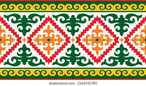 Vector colored seamless Kazakh national ornament. Ethnic endless pattern of the peoples of the Great Steppe, Mongols, Kyrgyz, Kalmyks, 
Buryats. circle, frame border.