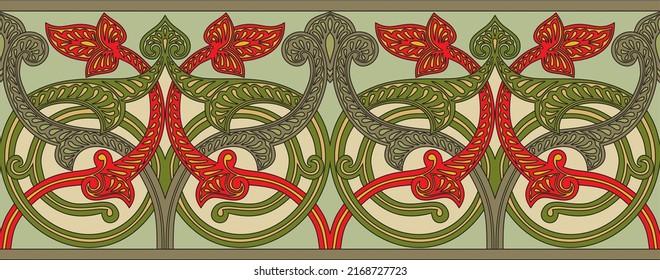 Vector colored seamless oriental national ornament. Endless ethnic floral border, arab peoples frame. Persian painting