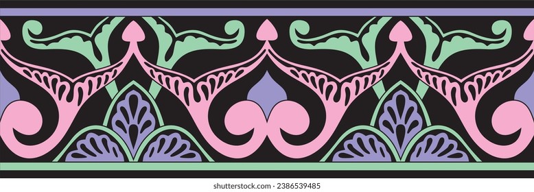 Ornamento nacional oriental sin fisuras de color vectorial. Interminables fronteras étnicas florales, los pueblos árabes se enmarcan. Pintura persa