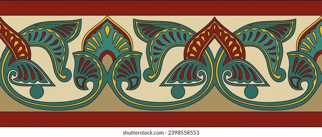 Ornamento nacional oriental sin fisuras de color vectorial. Interminables fronteras étnicas florales, los pueblos árabes se enmarcan. Pintura persa