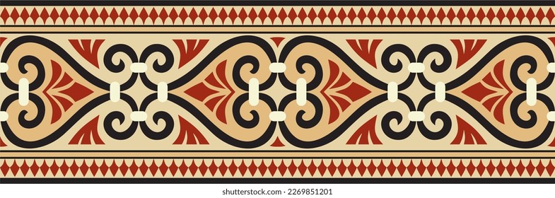 Vector colored seamless ornament of ancient Greece. Classic Endless pattern frame border Roman Empire.
