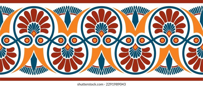 Vector colored seamless ornament of ancient Greece. Classic Endless pattern frame border Roman Empire.