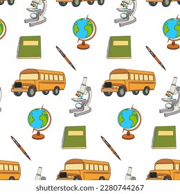 Vector colored seamless pattern about back to school. School elements