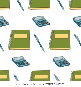 Vector colored seamless pattern about back to school. School elements