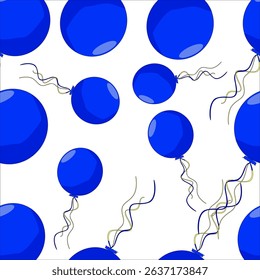 Vector colored seamless pattern hand drawn festive balloons blue