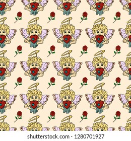 vector colored seamless pattern illustration in the style of childrens scribbles on the theme of Valentines day cupids for the design and background can be replaced