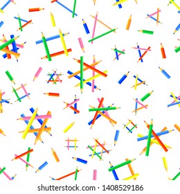 Vector colored seamless pattern. Various shapes created from pointed colored pencils. Good background site for artists, fabrics, children.