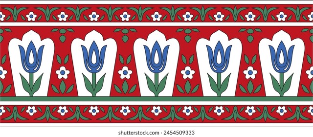 Vector colored seamless Turkish ornament. Ottoman border, rectangle, frame. Muslim pattern for stained glass.