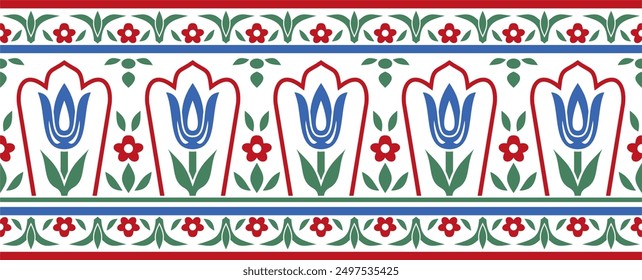 Vector colored seamless turkish ornament. Endless ottoman national border, frame