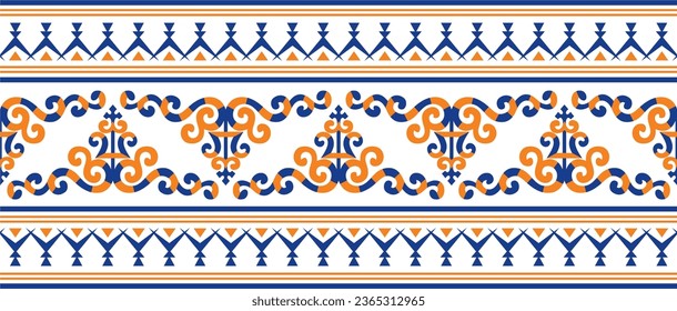 Vector colored seamless Yakut ornament. Endless border, frame of the northern peoples of the Far East.