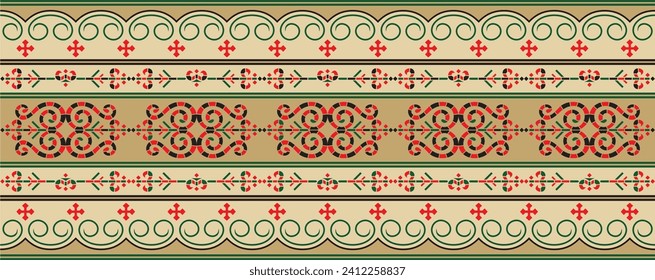 Vector colored seamless Yakut ornament. Endless border, frame of the northern peoples of the Far East.