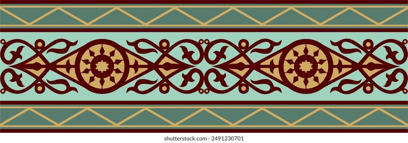 Vector colored seamless Yakut ornament. Endless border, frame of the northern peoples of the Far East.