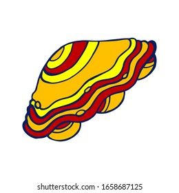 Vector colored seashell llustration on white background. Doodle sketch cartoon underwater worlds isolated object for panorama, print, shirt, kid, baby, swimming pool, game, app and stickers.