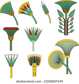 Vector colored set of ancient Egyptian signs and symbols. Lotus flower.
