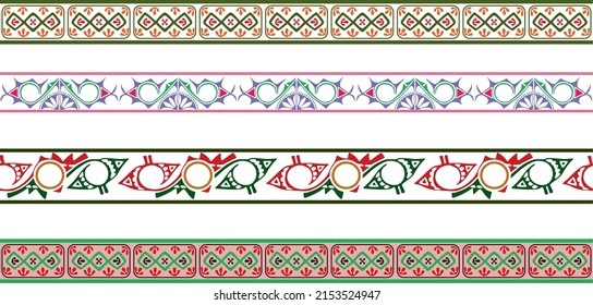 Vector colored set of seamless ornaments of Native Americans, Aztecs. Borders of the tribes of South and Central America