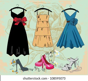 vector colored shoes, cloth, fashion