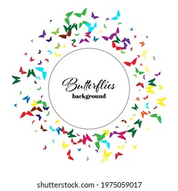 Vector colored silhouette of a butterfly, round frame on a white background, design element