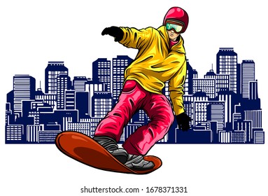 vector colored silhouette snowboarder design art illustration