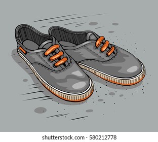 Vector colored sketch Illustration. Gumshoes skateboard fashion urban sneakers.