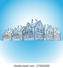 Vector colored sketch of modern houses