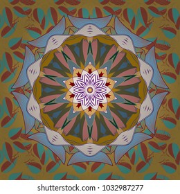 Vector colored snowflakes design decorative Christmas element on a yellow, blue and neutral colors.