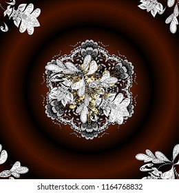Vector colored snowflakes design decorative Christmas element on a brown, black and white colors.