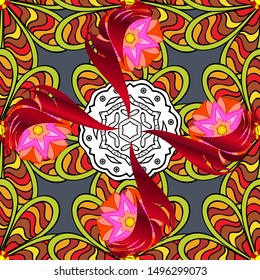 Vector colored snowflakes design decorative Christmas element on a yellow, red and black colors.