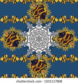 Vector colored snowflakes design decorative Christmas element on a white, blue and yellow colors.