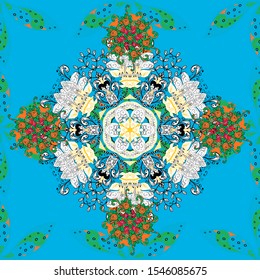 Vector colored snowflakes design decorative Christmas element on a blue, white and green colors.