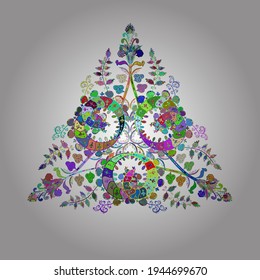 Vector colored snowflakes design decorative Christmas element on a blue, white and green colors.