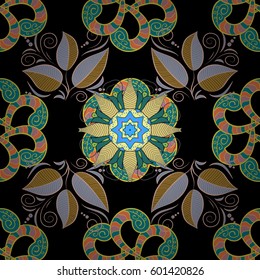Vector colored snowflakes design decorative Christmas element on a black background.