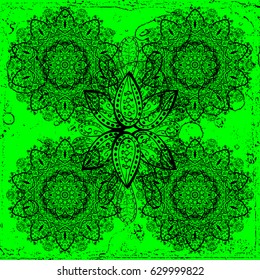 Vector colored snowflakes design decorative Christmas element on a green background.