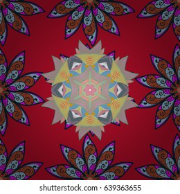 Vector colored snowflakes design decorative Christmas element on a red background.