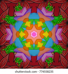 Vector colored snowflakes design decorative Christmas element on a pink, red and orange colors.
