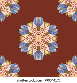 Vector colored snowflakes design decorative Christmas element on a brown, beige and blue colors.