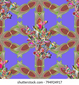 Vector colored snowflakes design decorative Christmas element on a violet, beige and purple colors.