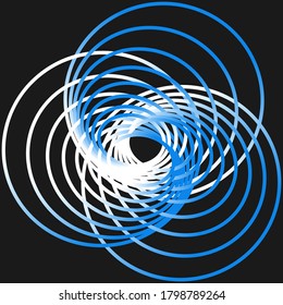 Vector colored spiral. Blue and white abstract shape on a black background. Colorful vector illustration.