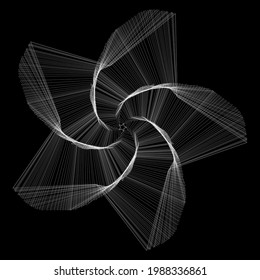 Vector colored spiral. Distorted abstract lines, wireframe tunnel. Spiral star. Radial sound wave. Geometric pattern. Swirl lines and waves banner. Geometric line art. Vector illustration.