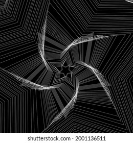 Vector colored spiral. Distorted abstract lines, wireframe tunnel. Spiral star. Radial sound wave. Geometric pattern. Swirl lines and waves banner. Geometric line art. Vector illustration.
