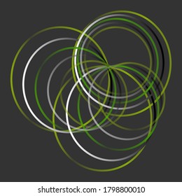 Vector colored spiral. Green and white abstract shapes on a dark background. Colorful vector illustration.